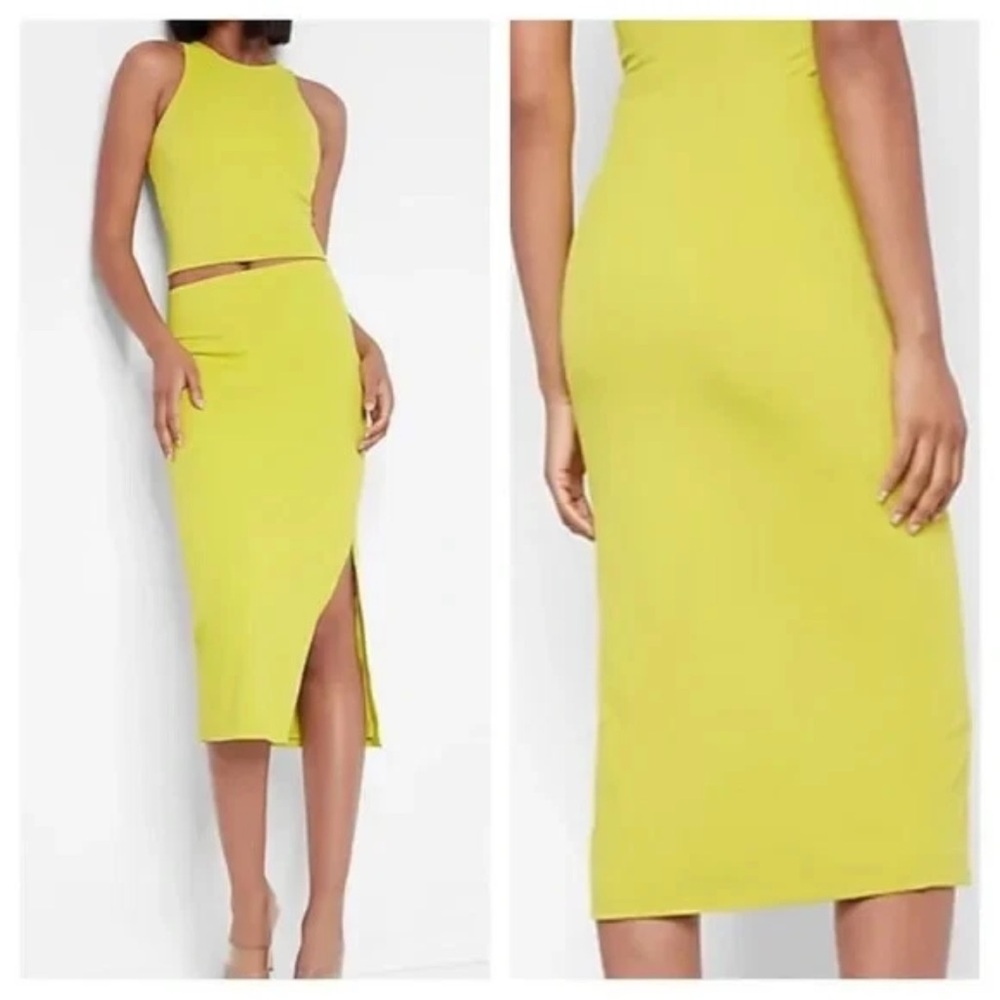 Express Lime Green High Waisted MIDI Women's Skirt Size XS